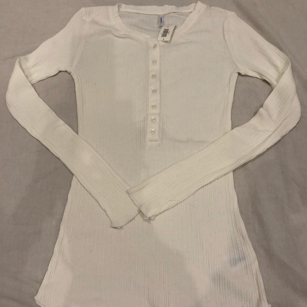NWT Gap Ribbed Button White Long Sleeve Tee XS